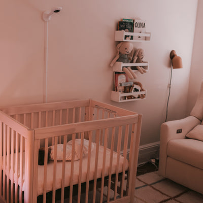 nanit pro camera + wall mount inside nursery room watching over baby