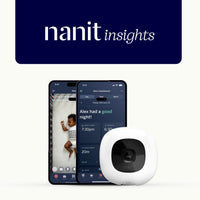 Nanit Insights plan display of mobile view of app with  Pro camera image