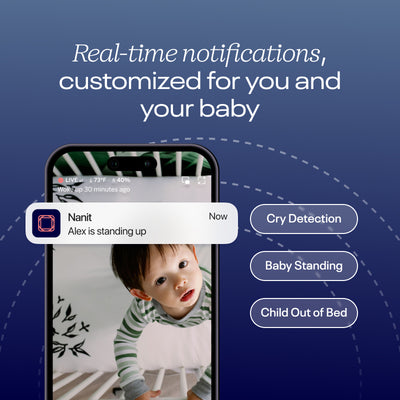 real-time notifications, customized for you and your baby including cry detection, baby standing, and child out of bed notification