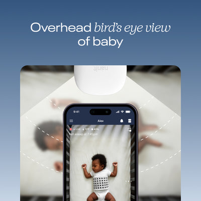 Image of overhead bird's eye view of baby - nanit app showing view of baby in crib from above 