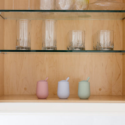 mini cup and straw on shelves