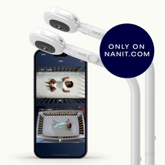 two nanit pro camera + floor stand showing nanit app on split screen view #mount_floor stand