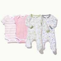 rose pink stripe short sleeve bodysuit, rose pink short sleeve bodysuit, leafy canopy pajamas, and sweet rainbows pajamas #color_pink